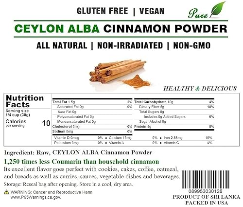1 libra (16 onzas) de canela en polvo de canela de grado Alba 100% puro de alta calidad de CEYLON ALBA en polvo, SRI LANKA