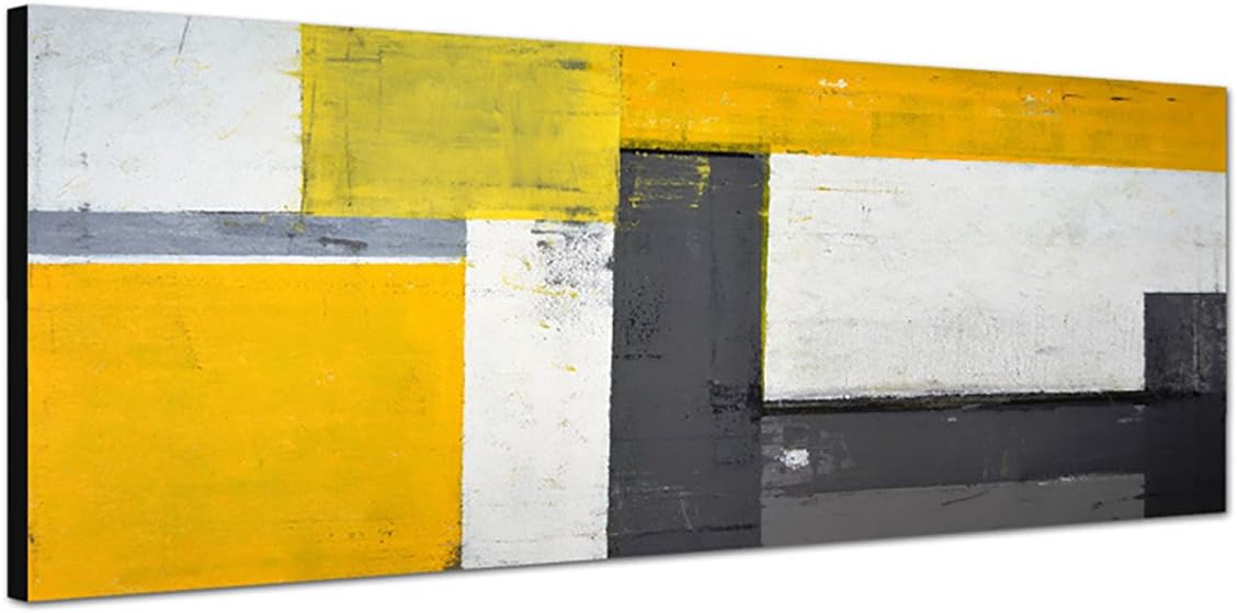 Wall Picture on Canvas Panorama 150 x 50 cm Painting Abstract Grey Yellow White