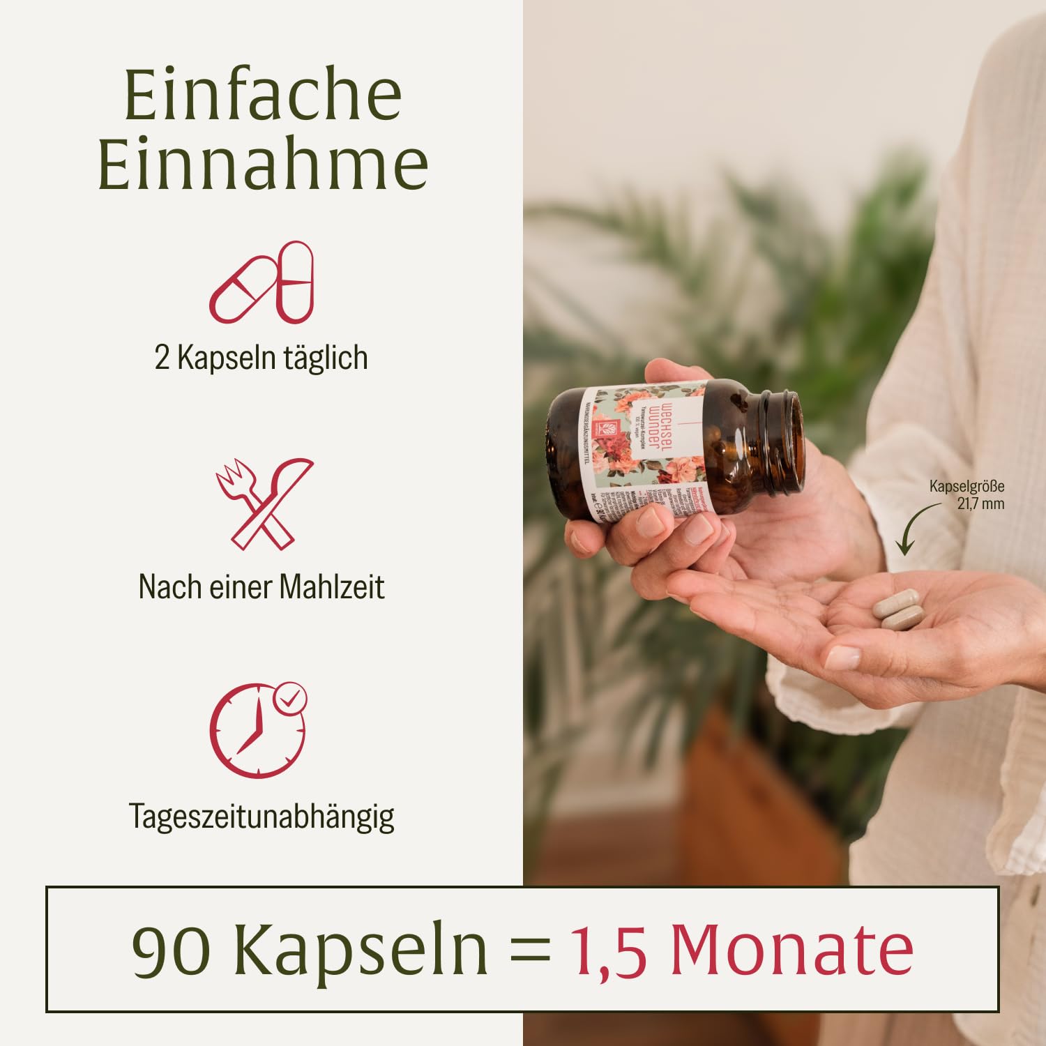 NATURTREU® WECHSELWUNDER - 500mg Yamswurzel mit 340mg Rotklee, Baldrian, Eisen, Vitamin B9 und B12 Kapseln hochdosiert - 90 Kapseln