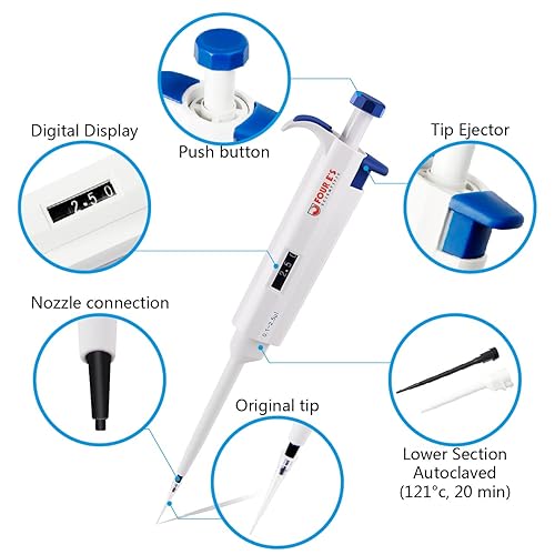 Miniatura 2 de FOUR E'S SCIENTIFIC Pipeteta de un solo canal, micropipeta de volumen variable ajustable de alta precisión para laboratorio (0.1-2.5 uL)