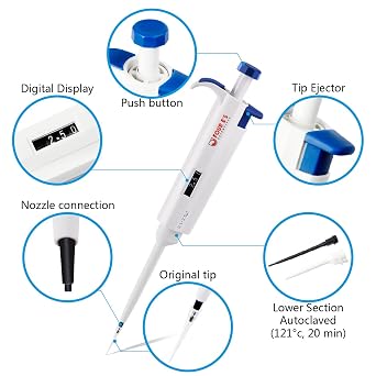 FOUR E'S SCIENTIFIC Single Channel Pipettor, Adjustable Variable Volume Micropipette High Accurate Pipettor for Laboratory (0.1-2.5uL)