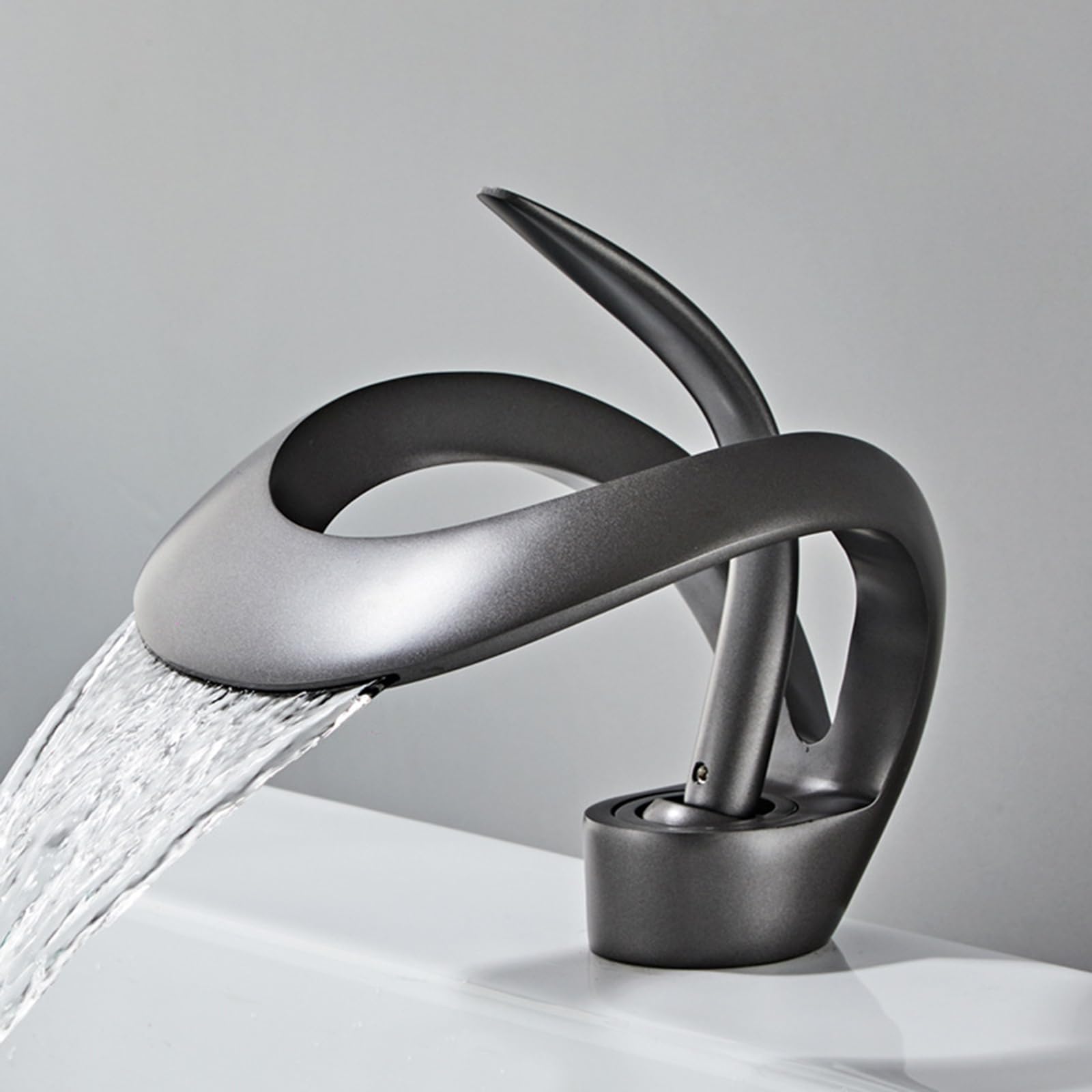 ZYCHSJXA Gun Gray Bathroom Sink Taps – Waterfall Basin Mixer Faucet with Hoses, Modern Design, Low-Style, Faucets for Home & Kitchen