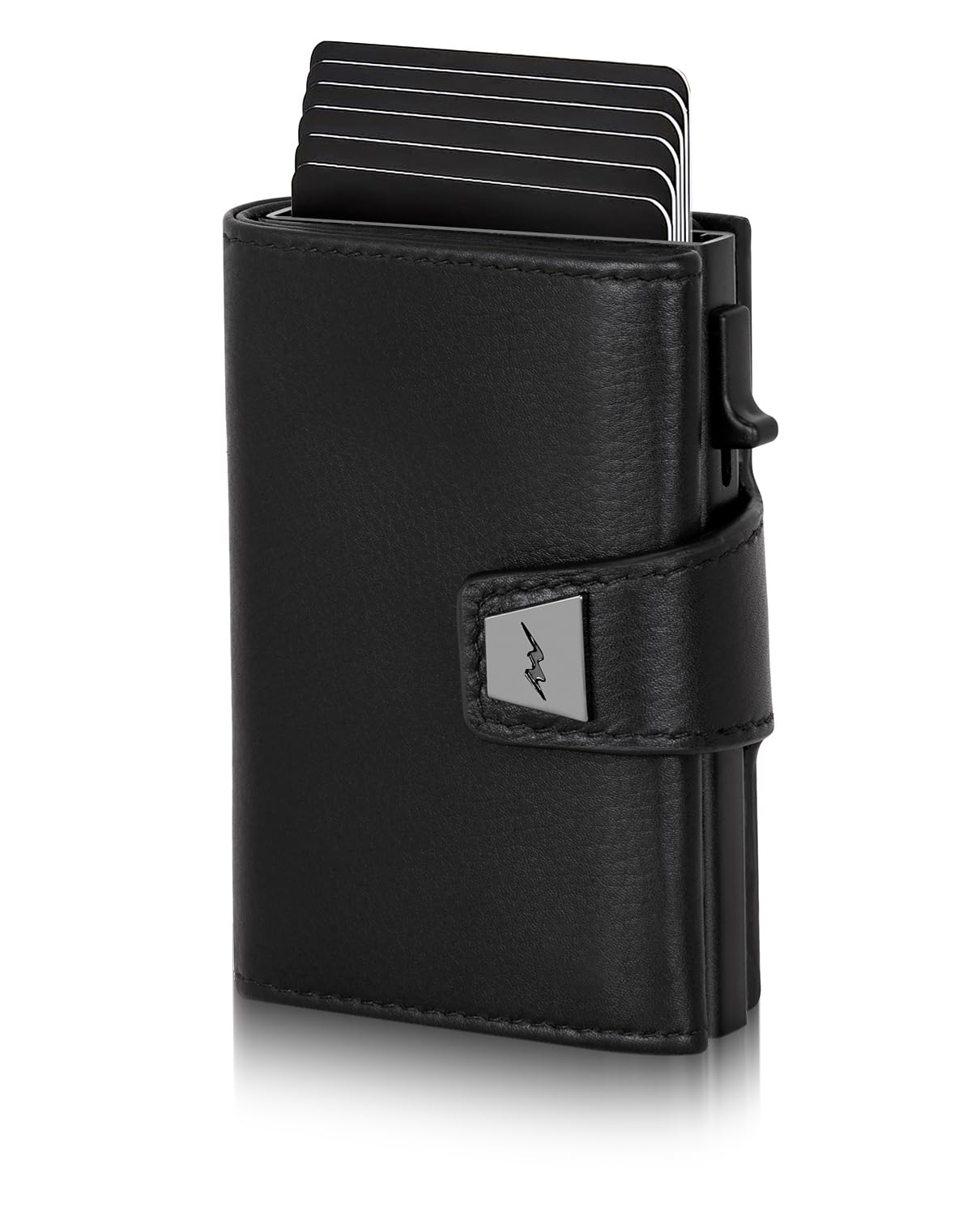 Marc Peter® Geldbörse Herren Leder, Portmonee Herren mit Münzfach & RFID Schutz, Slim Pop-up Kartenetui, Geldbeutel Herrens für 9-11 Karten ID-Fenster Geldscheinfach Smart Wallet for Men Schwarz