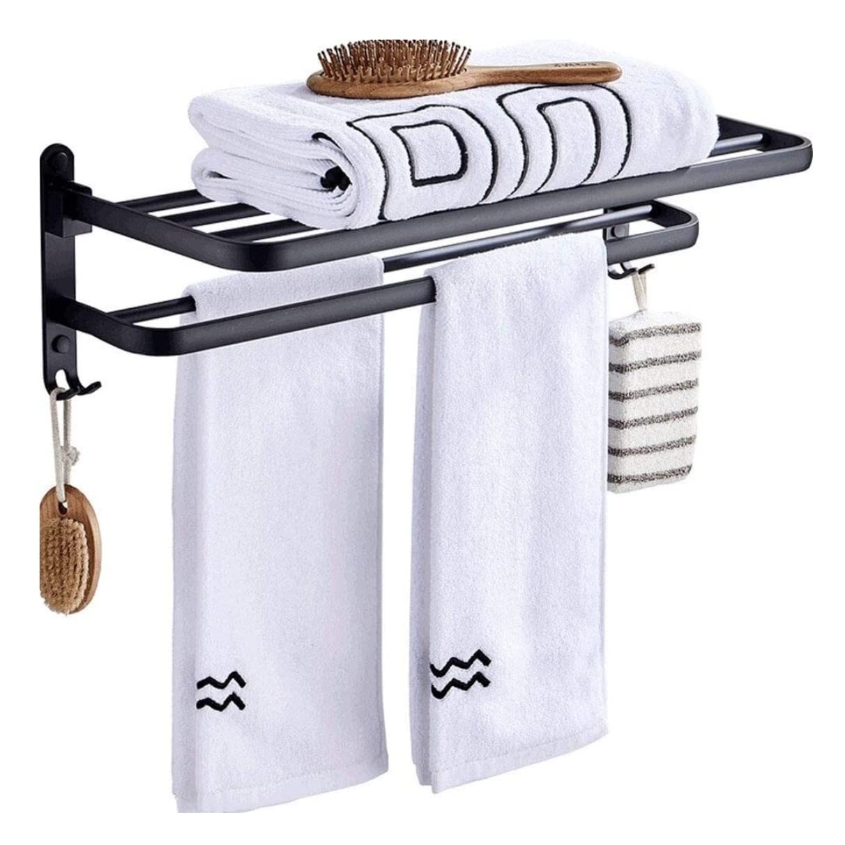 Handtuchschiene Handtuchstange Klappbare Handtuchregal Raum Alumidoppel Handtuch Stangen Regal Wandmontage Handtuchregal Für Badezimmerküchenhandtuchregal/Schwarz/49Cm