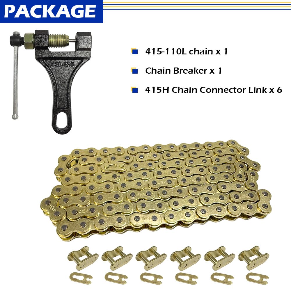 415H-110L Gold Chain with Connector Link for 49cc 60cc 66cc 80cc 2-Stroke Engine Motorized Bicycle Heavy Duty Racing Chain with 6 Chain Links with Chain Breaker — Amazon image 7