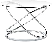 Vista 7 de Moderna mesa de centro redonda de cristal plateado, parte superior de vidrio templado de 26.7 pulgadas y base de patas cruzadas cromadas de lujo