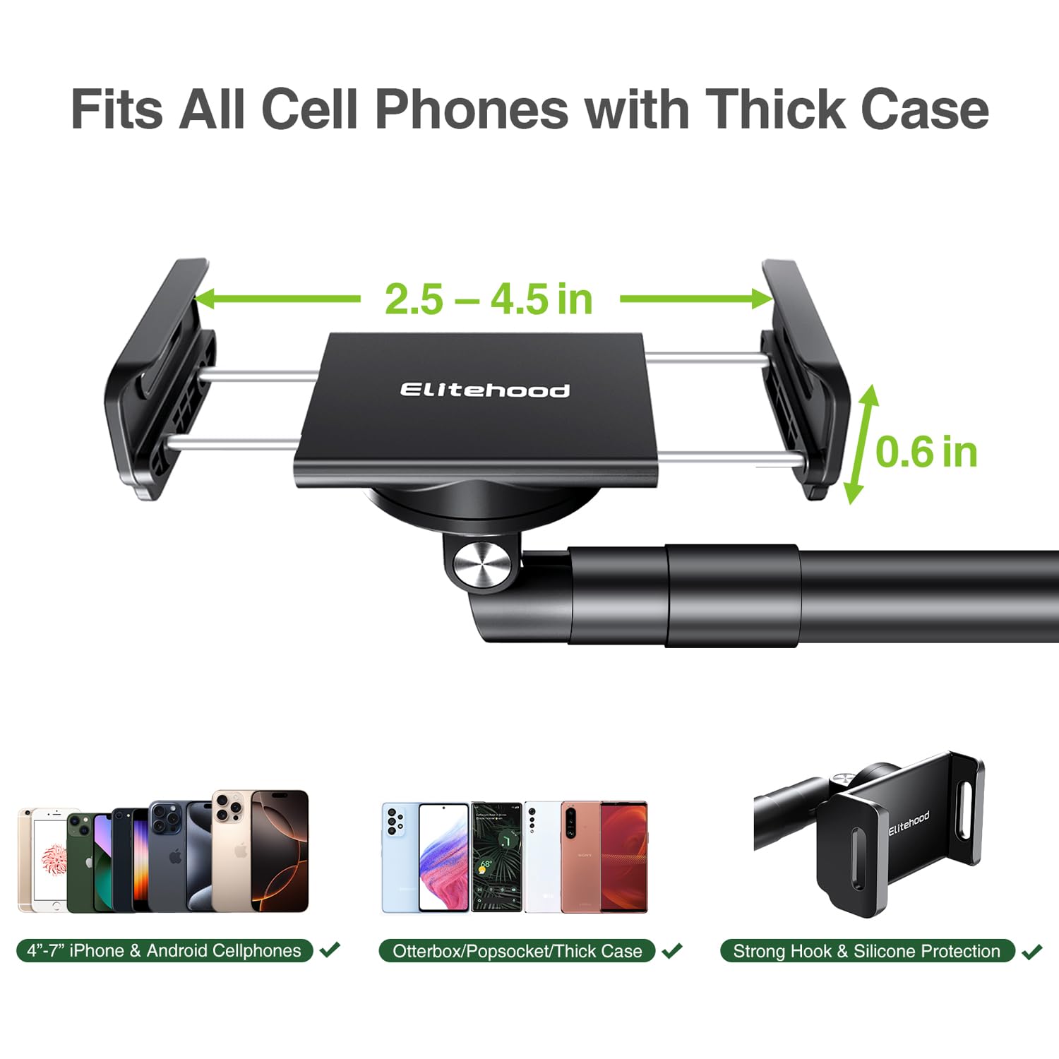 elitehood Soporte Móvil Trípode Resistente Ajustable Brazo 38cm Video Aéreo | Soporte móvil trípode ajustable en altura, brazo 38cm, base resistente, compatible con iPhone, ideal para video aéreo.
