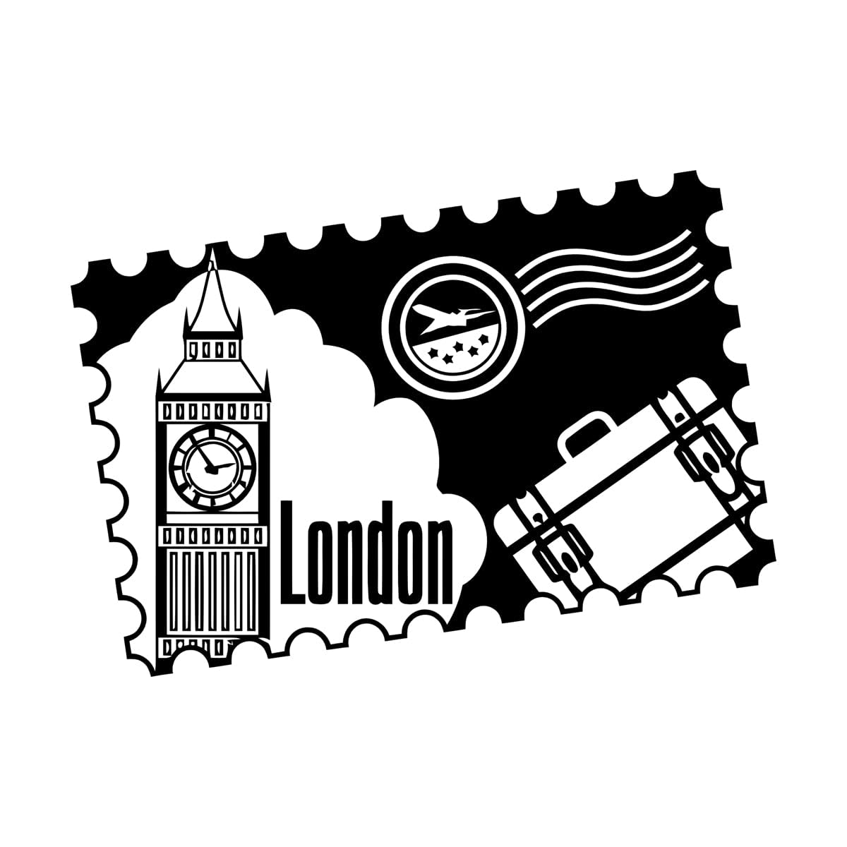 Fine Carving Decals Postage Stamp London England Big Ben Traveling 36x49.6cm Removable Without Leaving Glue Small Black
