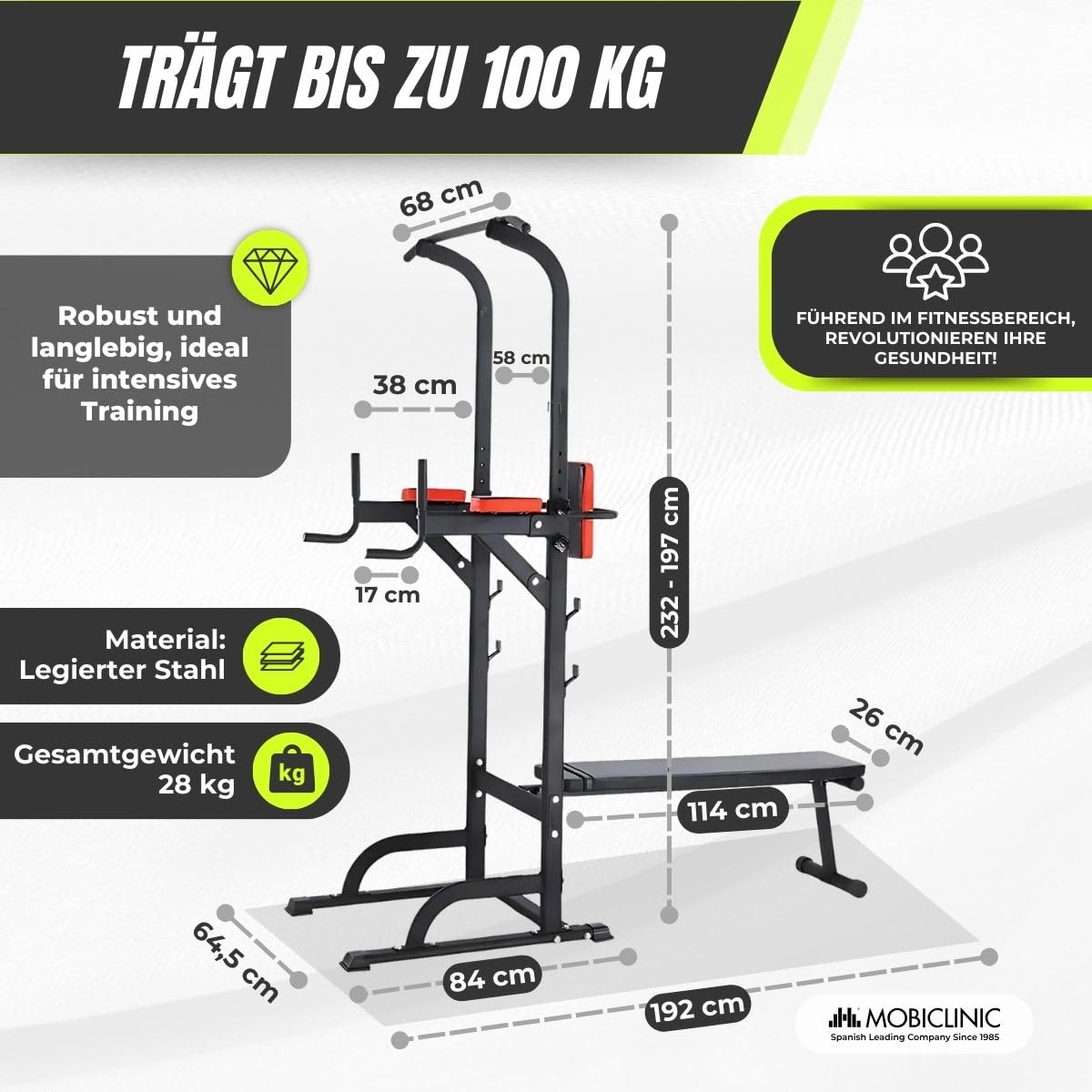Mobiclinic®, Krafttrainingsstation, 9 in 1, Klappbar, mit Klimmzugstange