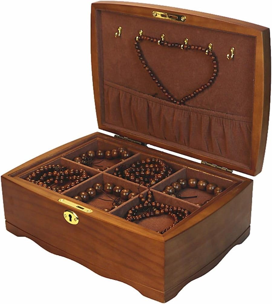 Lshtshf-ou Collection Wood Box Double-Layer Large Capacity Walnut Bracelet With Lock High-End Luxury Retro Wooden(30 x 21 x 11CM)