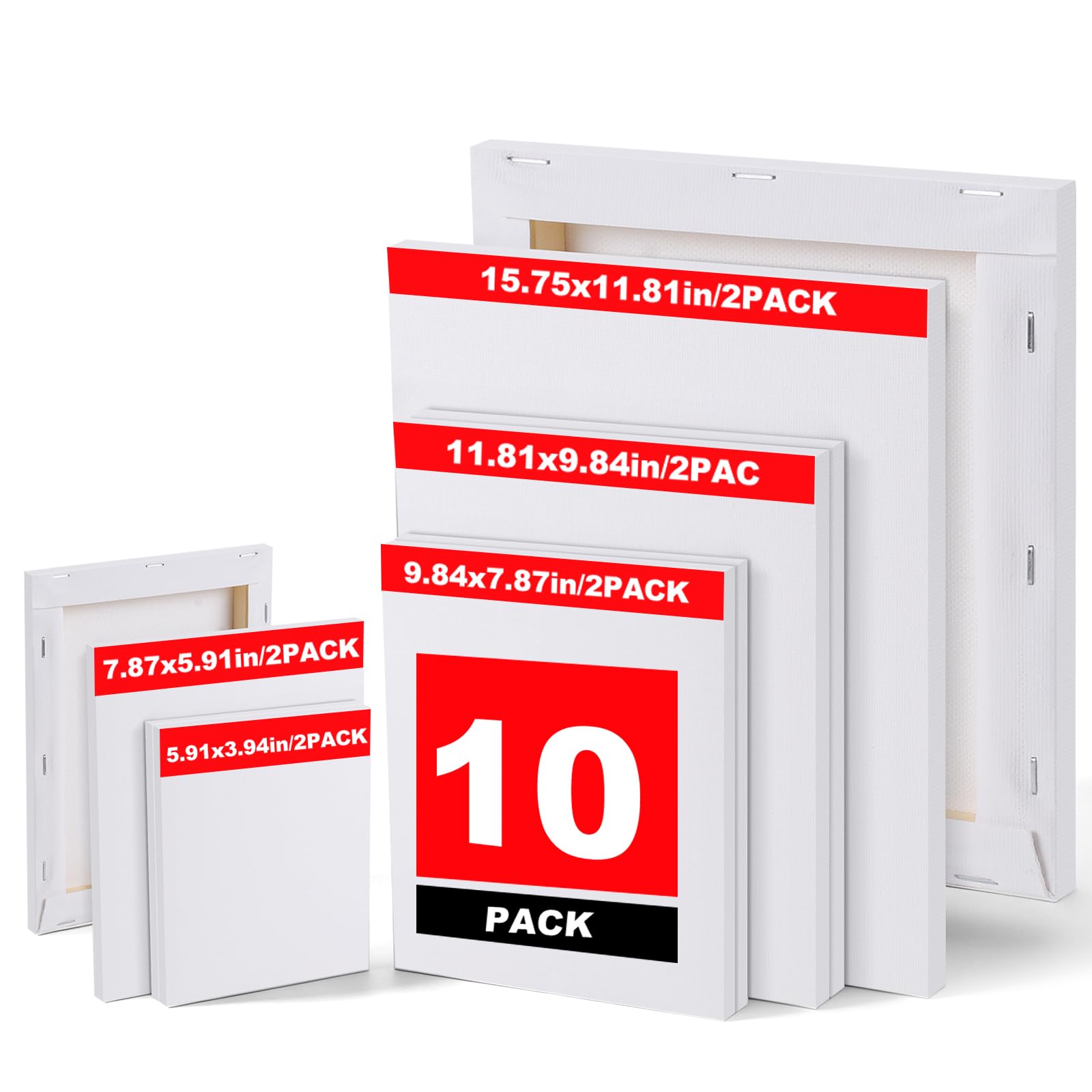10-Pack Canvas Set for Painting - Multiple Sizes (30x40, 25x30, 20x25, 15x20, 10x15 cm), 280GSM Stretched Wooden Frames for Acrylic, Oil, and Watercolor, Perfect for Artists & Beginners