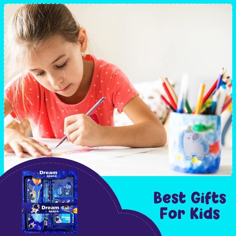 Image of Micky Mouse Stationary Kit with 1 Pencil Box Case 2 Pencils 6 Crayon Colors 2 Space Gel Pen 1 Ruler Scale Eraser Sharpener Kit for Kids (Character As Per Available)