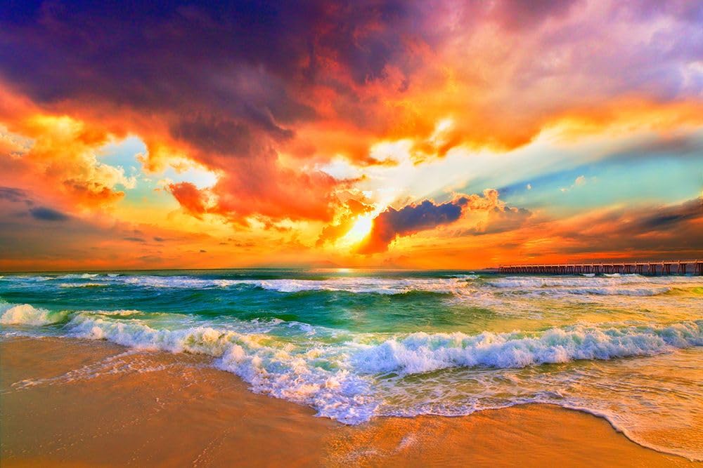 Amazon.com: Red Orange Purple Beautiful Beach Sunset Poster Print