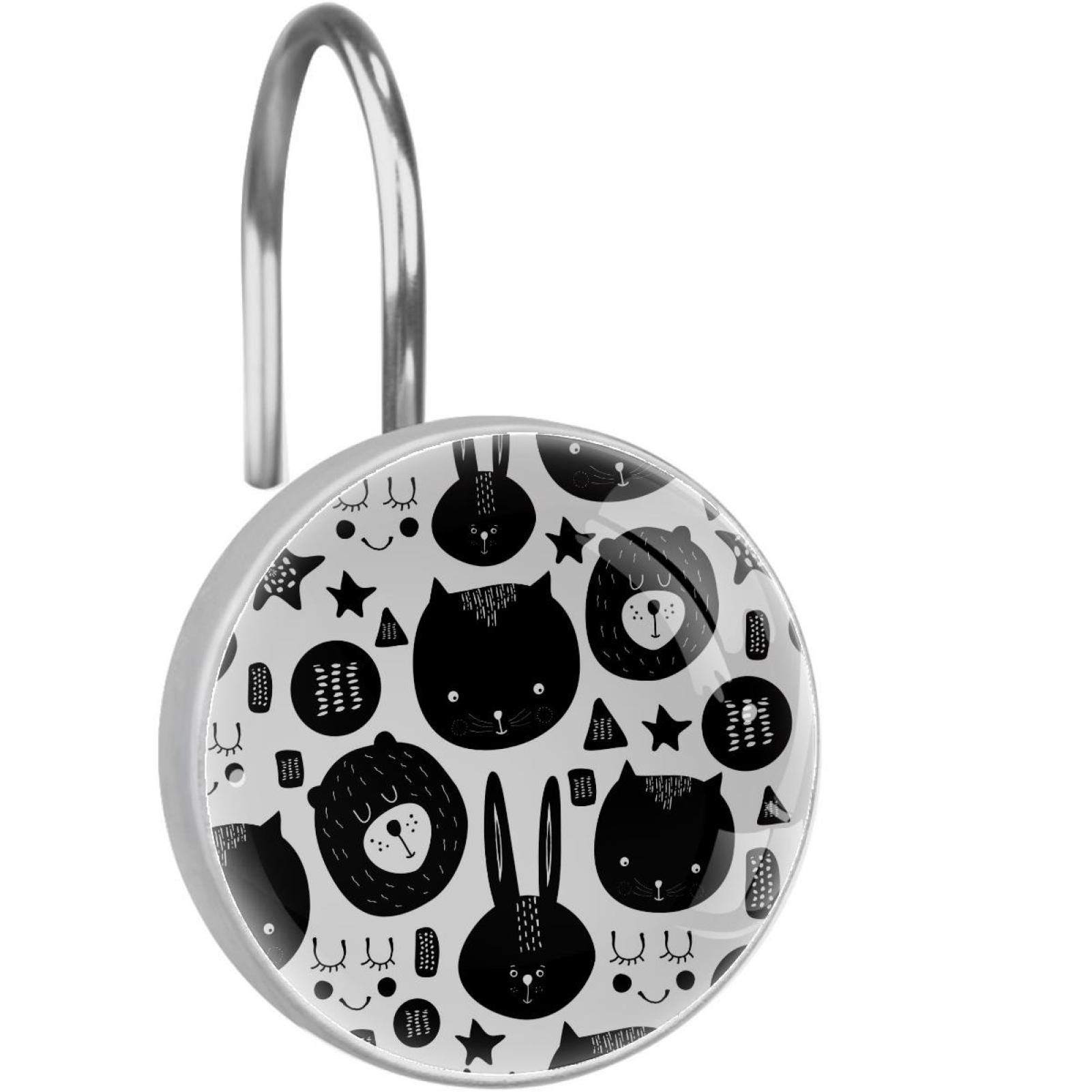 Crochets de rideau de douche anti-rouille en acier inoxydable motif chat et ours