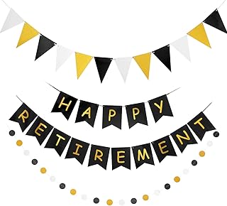 Happy Retirement Banner Assembled GAGAKU Retirement Party Decorations Supplies Kit Gold Glitter Paper Pennant Banner for Office Farewell Party