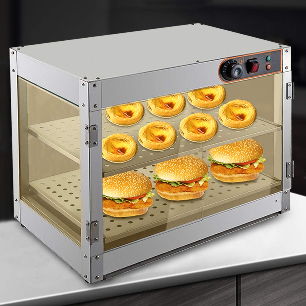 Vitrina para mantener el calor, 2 pisos, mostrador caliente, vitrina con 2 chapas de acero inoxidable y 1 clip para pan, vitrina para cantinas y panaderías