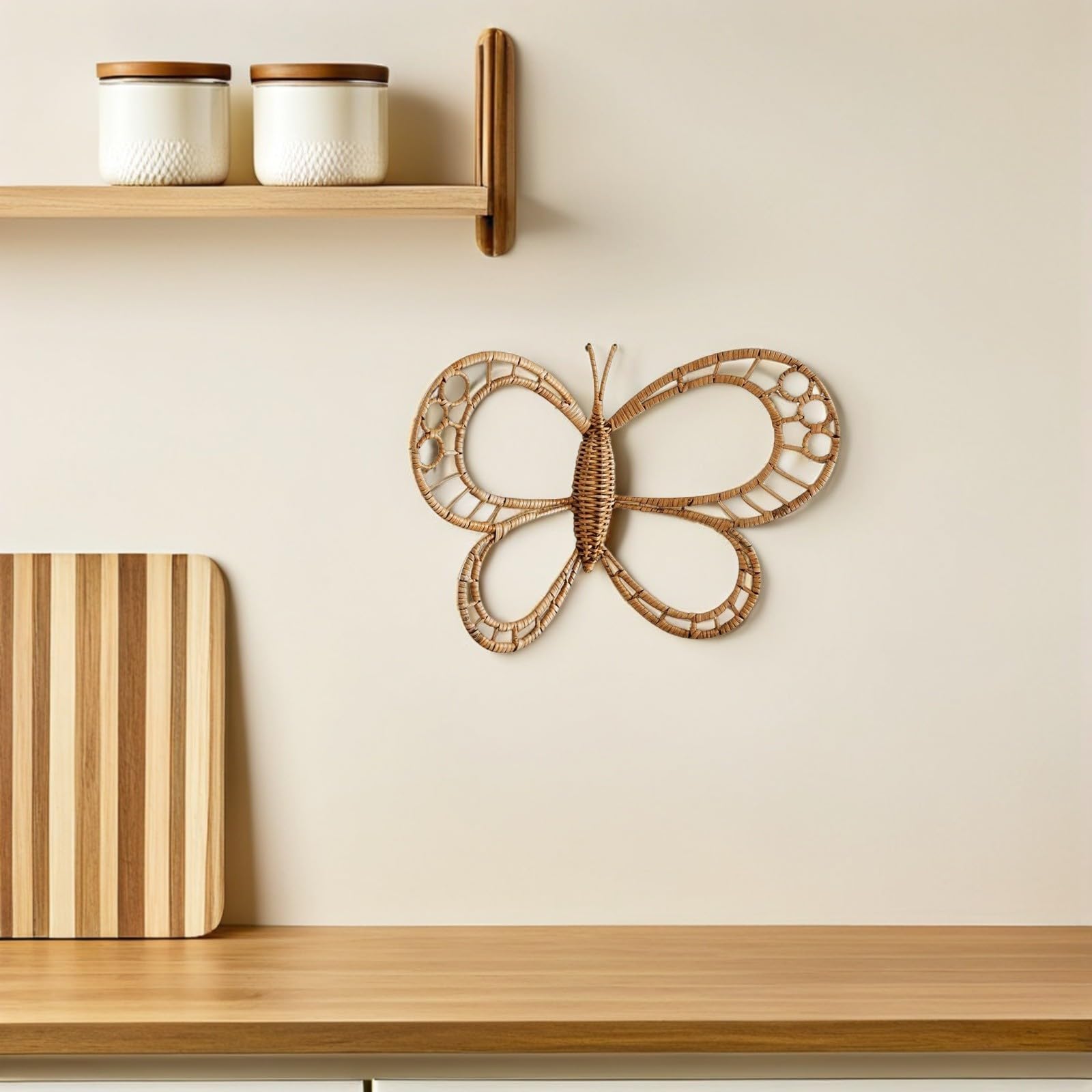 JOINPAYA Decoración de Pared en Mimbre Forma de Mariposas para Ambiente Boho en Habitaciones Infantiles y Espacios al Aire Libre