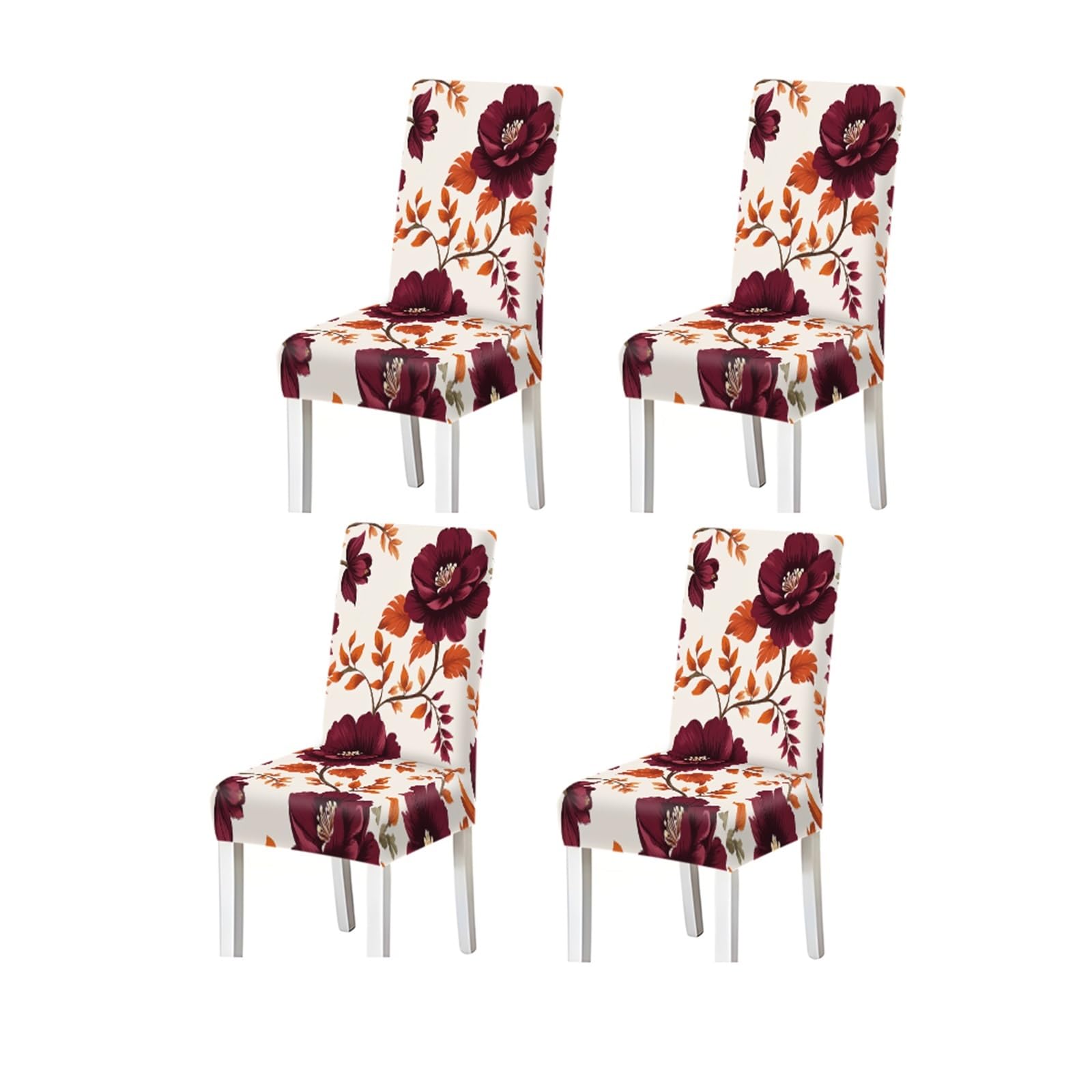 BOSUYBN Burgundy Orange Floral Pattern Print Dining Chair Covers Set Of 2/4/6, Stretch Slipcovers For Kitchen Dining Room Furniture Protectors for Home Dining Room(4PCSChair cover)