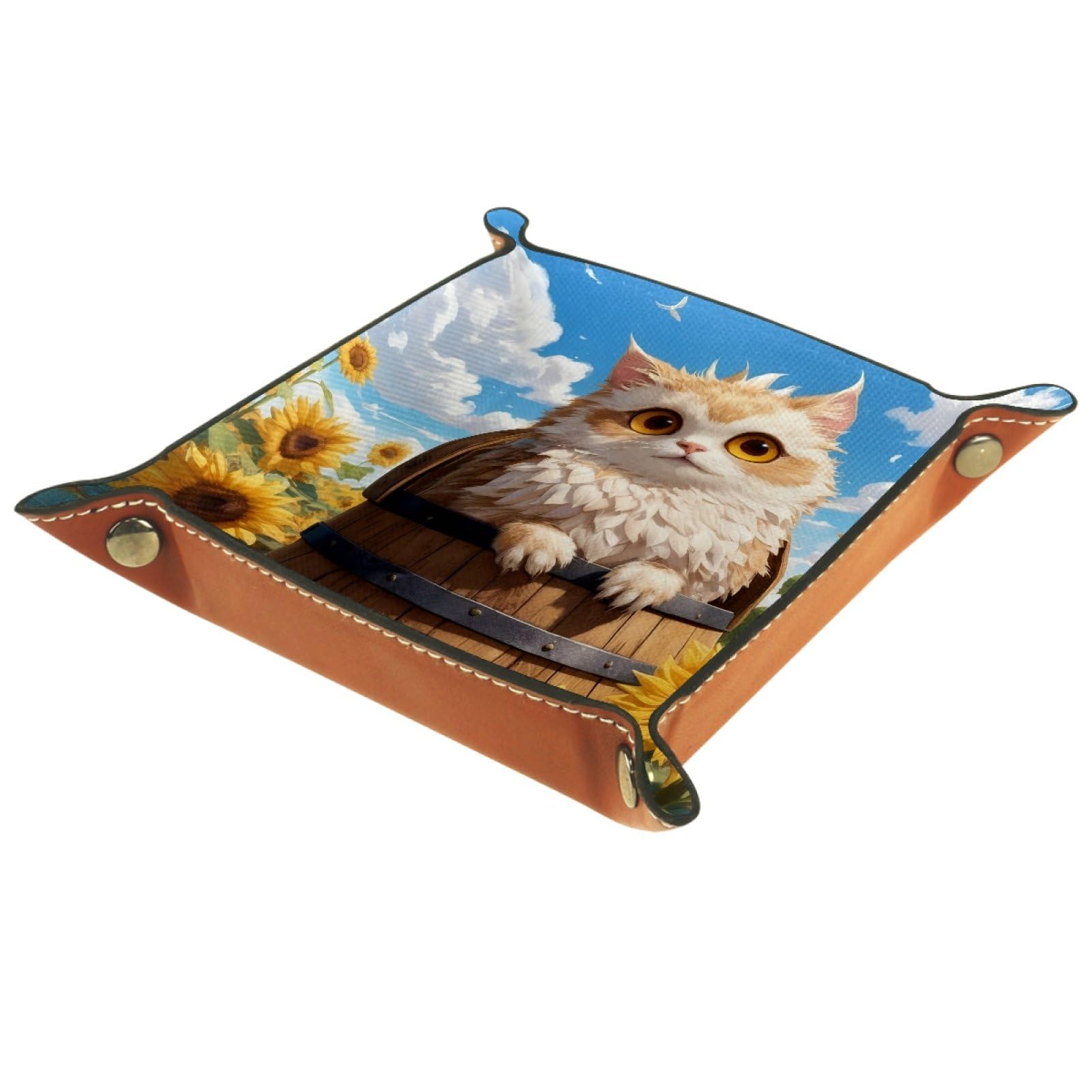 VAPOKF Owl Sunflower Portable Dice Rolling Tray, Microfiber Leather Dice Holder Game Box for D&D, RPG, Table Games or Desktop Phone Key Storage, 20.5 × 20.5 cm
