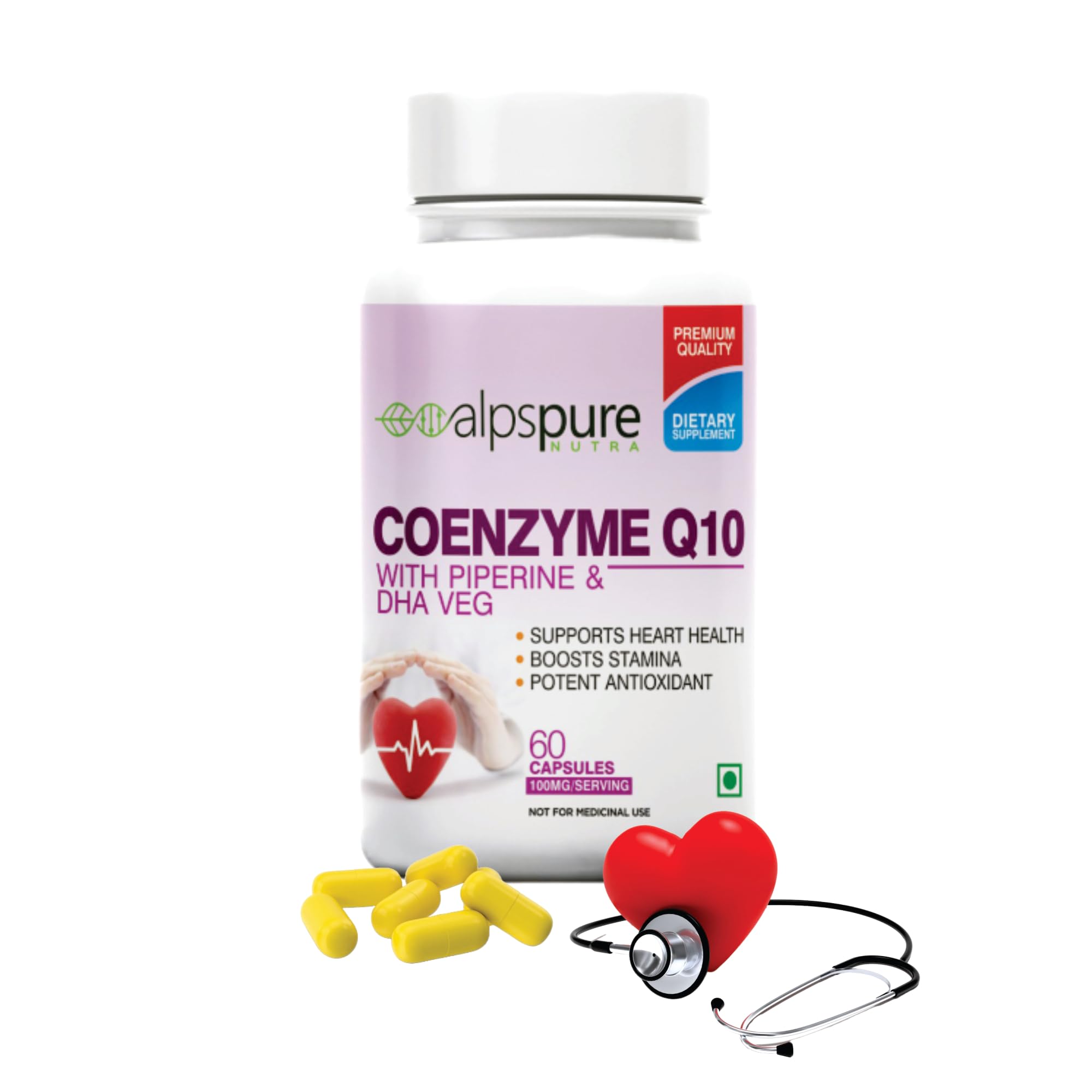 Nutra Coenzyme Q10 / COQ10 100Mg High Absorption With Piperine & Dha Veg (60 Veg Capsules) Rich in Antioxidant, Promotes Heart Health & Boost Energy