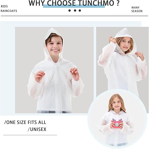 Miniatura 6 de Ponchos de lluvia para niños, paquete de 2 impermeables reutilizables de EVA con botón para ajustar el tamaño del puño