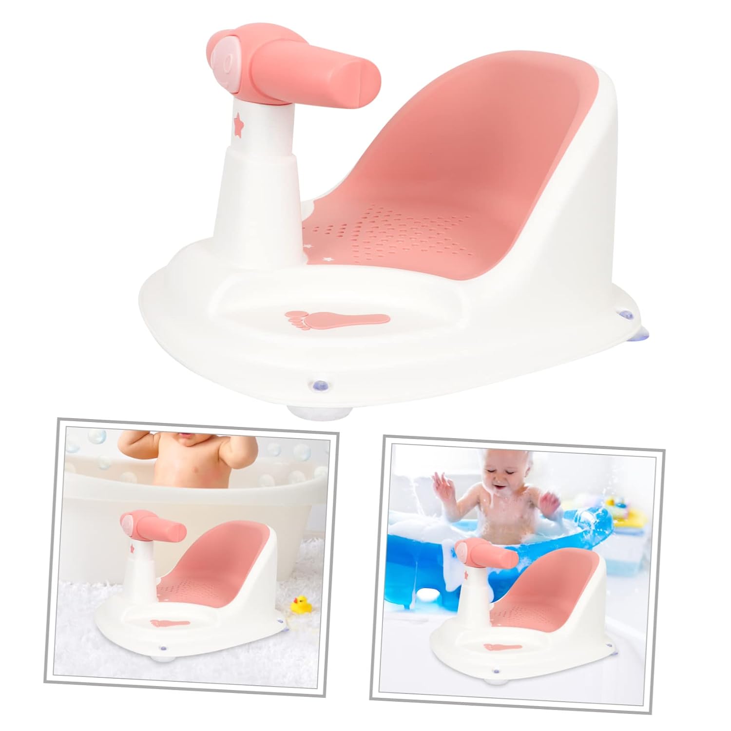 Totority Bath Chair with Backrest and Stable Suction Cups Non Slip Bath Seat for Newborns and Safe Material with Smooth Surfaces Comfortable Pink