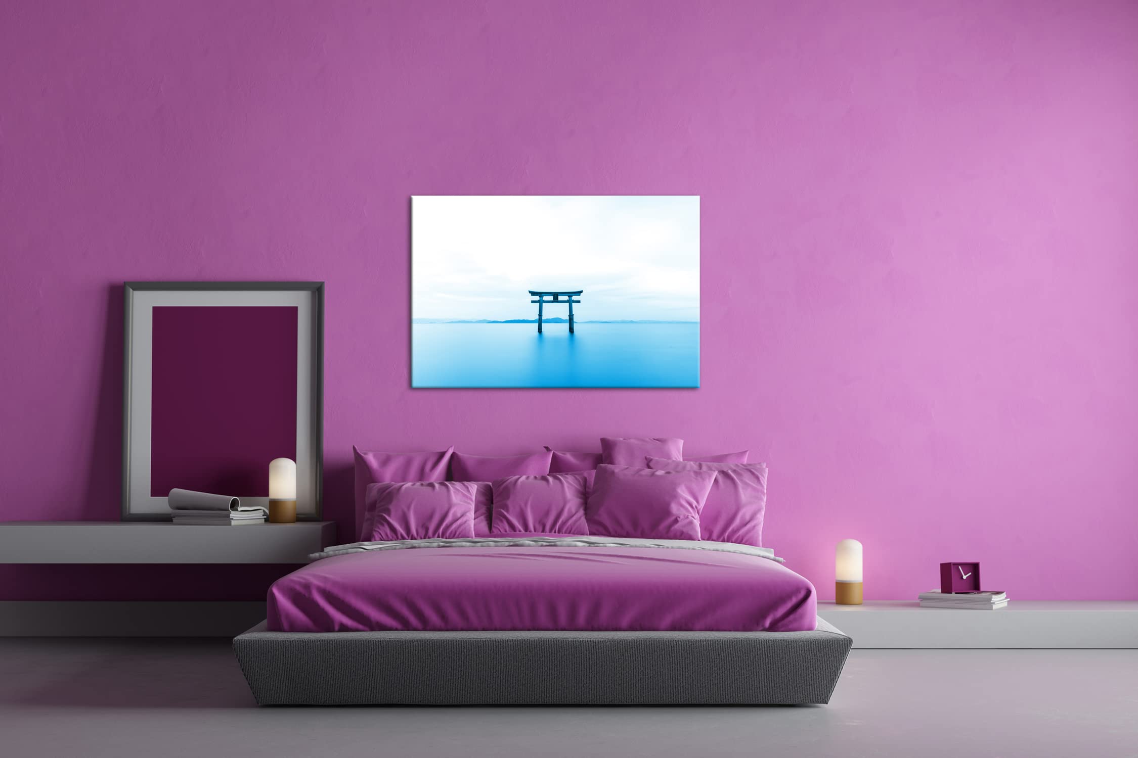 deyoli Charakterystyka japońskiej religii Shinto Format: 120 x 80 cm jako obraz na płótnie Efekt: monoplektyczny niebieski, motyw gotowy na ramie z prawdziwego drewna, wysokiej jakości druk cyfrowy z ramą