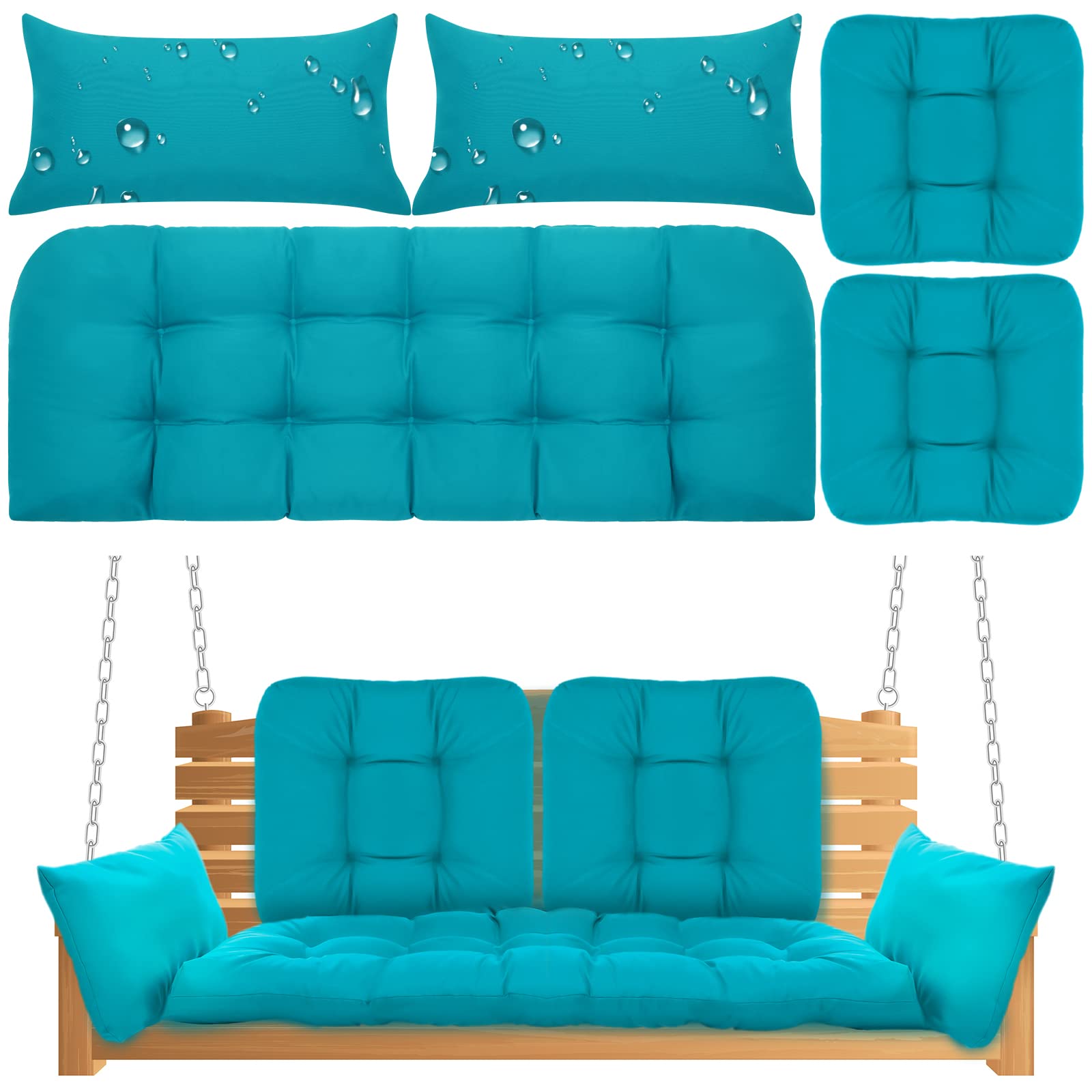 Maitys 5 Pieces Waterproof Outdoor Cushions Couch Cushion Set Wicker Chair Cushions Group Loveseat Cushions Lumbar Pillows for Patio Backyard Porch Garden Furniture (Peacock Blue)