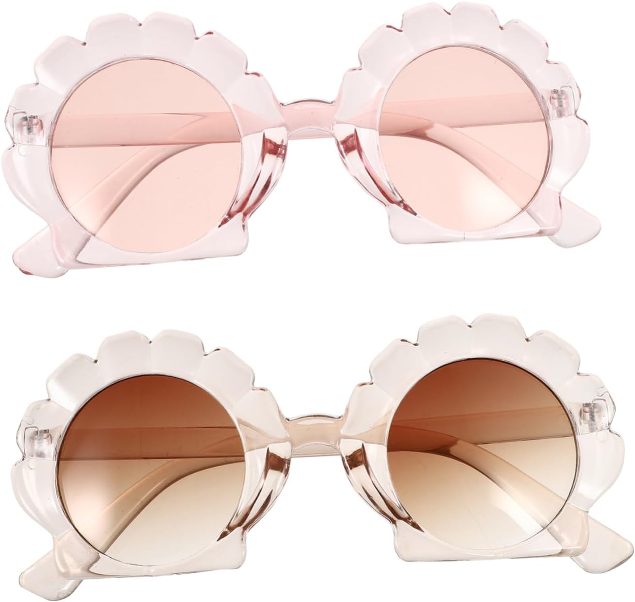 Ipetboom 2 Pairs Vintage Baby Sunglasses Irregular Style Shell Mirror Shades UV Protection for Kids Stylish Travel Eyewear for Boys and Girls