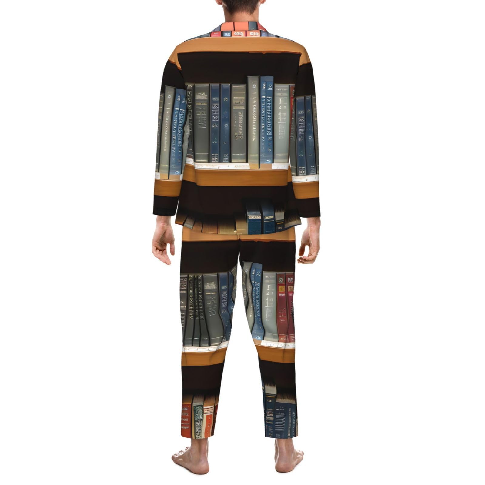 Library Bookshelf 1 Stampa Uomo Manica Lunga Pigiama Set Sleepwear Due Pezzi Lounge Set Traspirante Nightwear