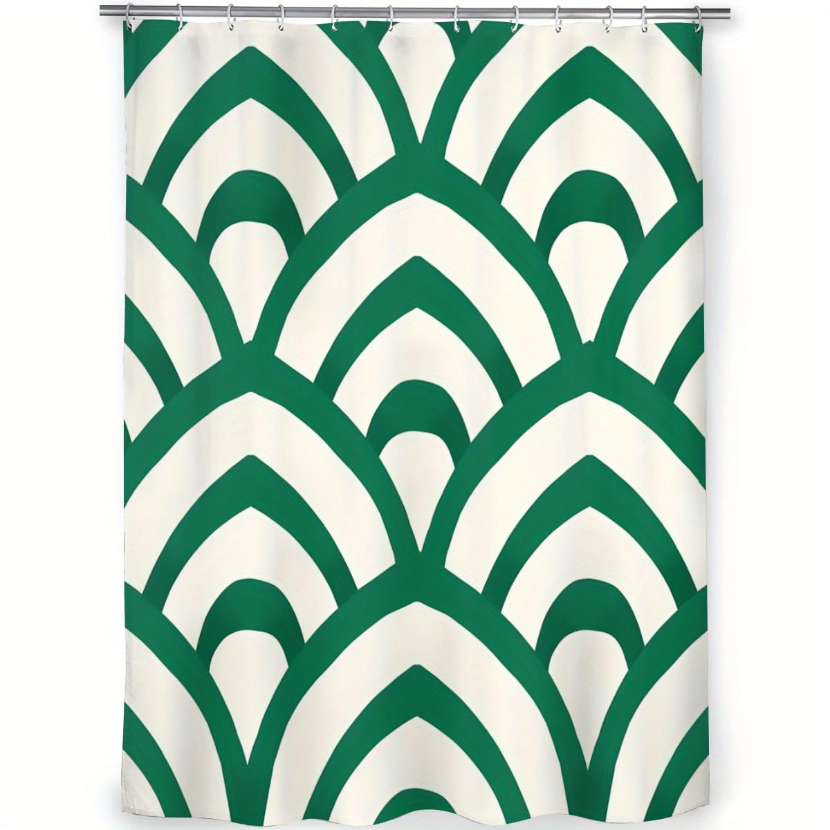 SPXLUCAU Elegant Emerald Green and White Pattern Shower Curtain - Polyester Fabric, Artistic Wavy Design Bathroom Bathtub Partition(120x180cm/47x71in(WxH)