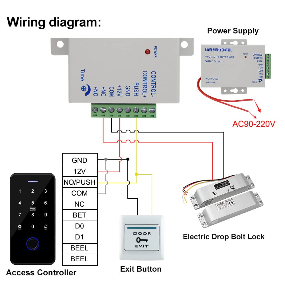 Kit de Sistema de Control de Acceso Impermeable IP68 Bluetooth Tuya Teclado RFID Huellas Dactilares NFC + Cerradura Perno Eléctrico + 10 Llaveros 13.56mz