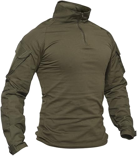 TACVASEN Camisas militares de manga larga con cremallera de 14 para hombre