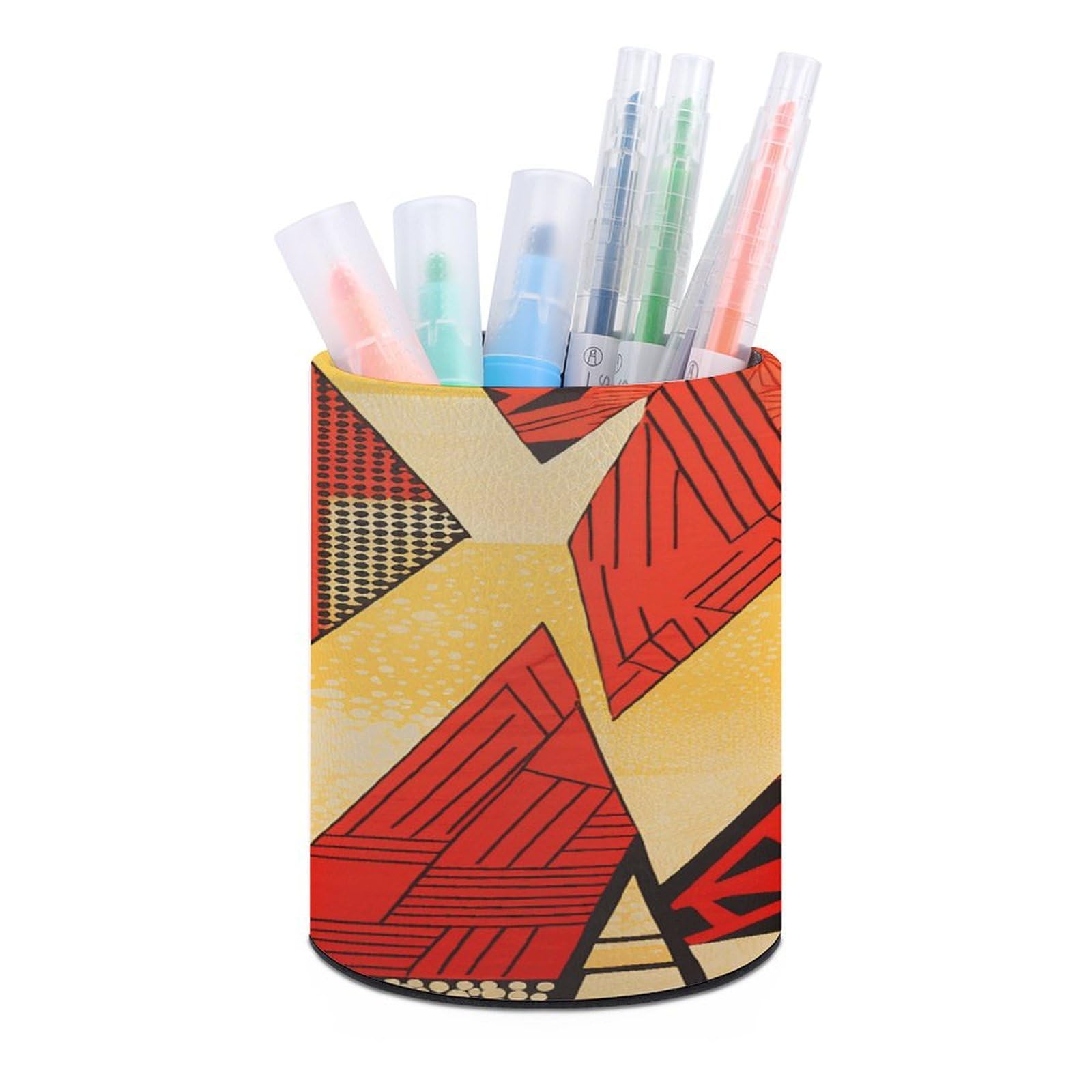 VstaDank African Style Prints Pen Holder Round Pencil Holder Cup Pen Container PU Leather Desk Organizer Stand Decor Brush Scissor Holders Decoration Office Desk Home (3.1 X 3.9 Inches)