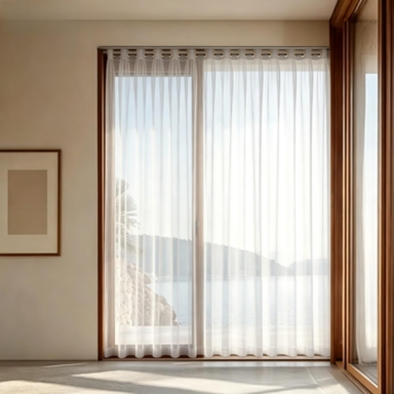 FEIJDON Sheer Curtains 145 x 195 cm Touching, Saving Privacy Net Curtain Sheer Curtains – Energy-Saving Privacy Panels with UV Light for Kitchen, Patio, Hotel, White