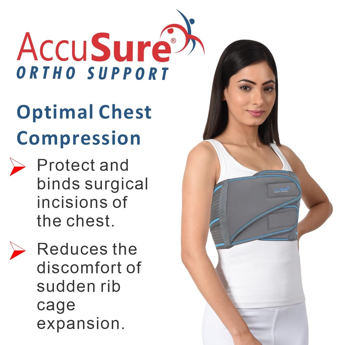 AccuSure Broken Rib Support Brace Unisex - Elastic Chest Wrap Compression Support Belt for Rehabilitation of Cracked, Fractured, Dislocated Ribs Post-Surgery Aid 1
