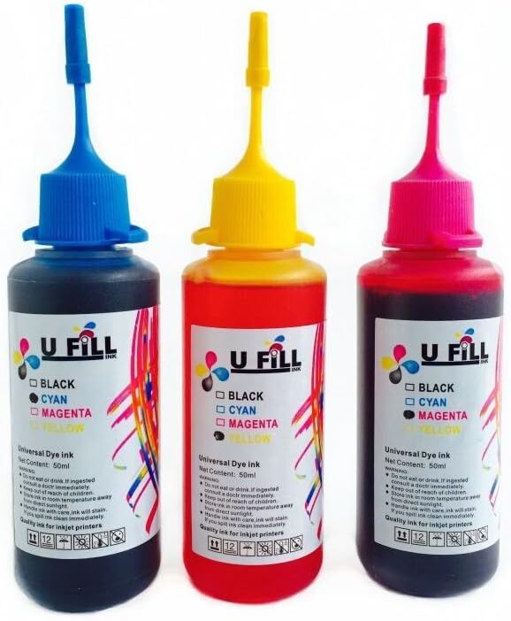 Canon CL-241 Ink Refill Kit for Canon 5209B001 Tri-Color Ink Cartridges used in Canon Pixma MG3220, Pixma MG3520, Pixma MX452, Pixma MG2220, Pixma MG3222, Pixma MX472 Inkjet Printers with 1-50ml Cyan 1-50ml Magenta 1-50ml Yellow U-FiLL INK Bottles