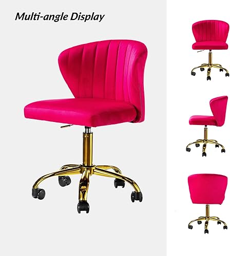 Miniatura 7 de HULALA HOME Silla de escritorio de oficina con ruedasbase dorada, pequeña silla de oficina en casa sin brazos, silla giratoria para tareas de
