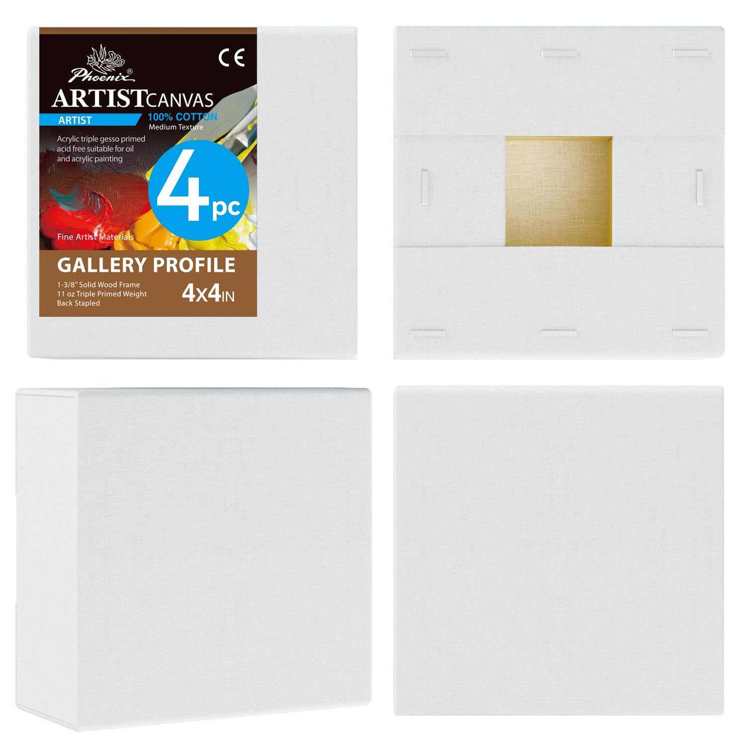 Amazon.com: PHOENIX 4x4 Inch 4 Pack Gallery Canvas - Small Square