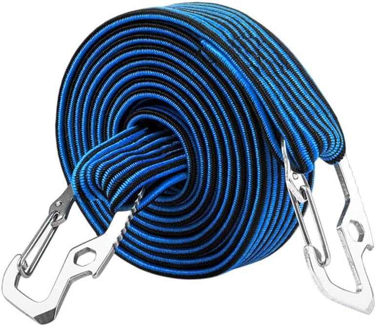 Bungee Cord with Hooks 2 Metres, Heavy Duty Elastic Luggage Rope Motorcycle Car Roof Rack, Strong Stretchy Rubber Straps Cargo Securing, Black(blue-2M)