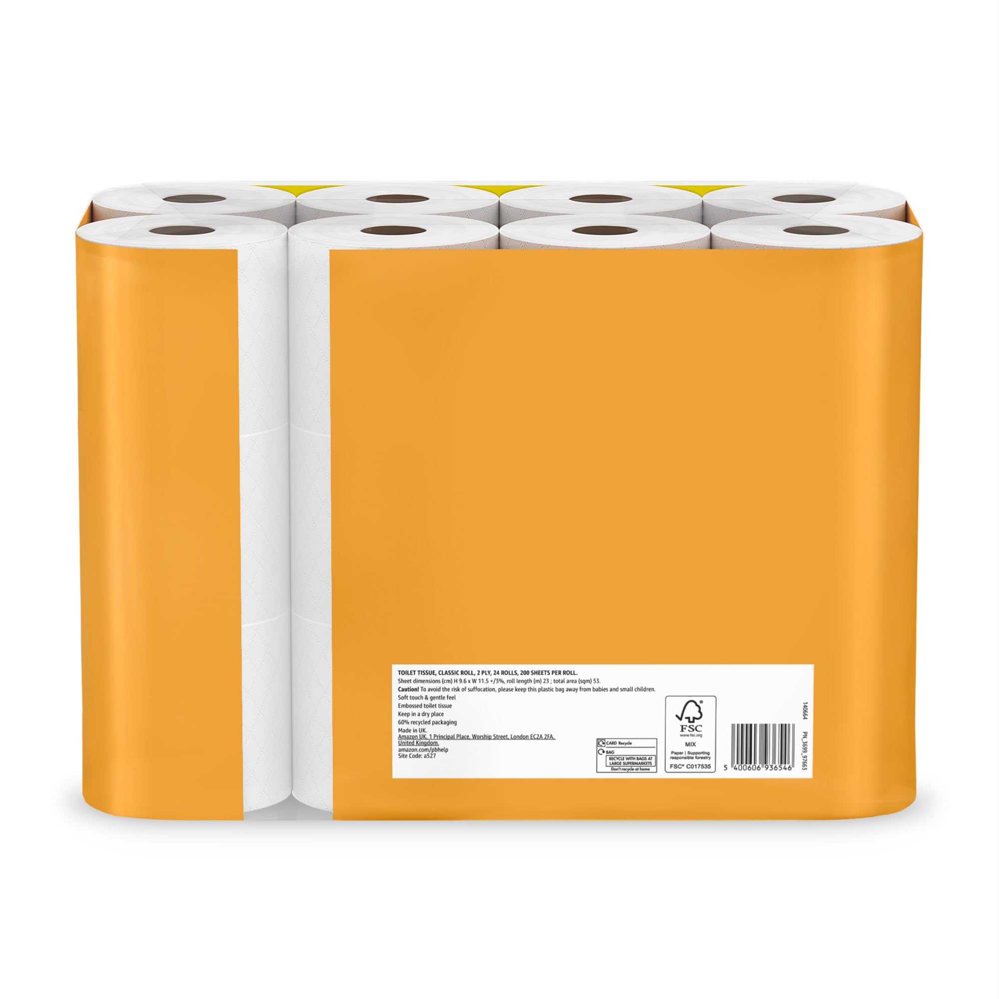 Our Essentials by Amazon Toilet Tissue Classic Roll, 2-ply, 24 Rolls (1 Pack of 24), 200 Sheets per Roll — view 6