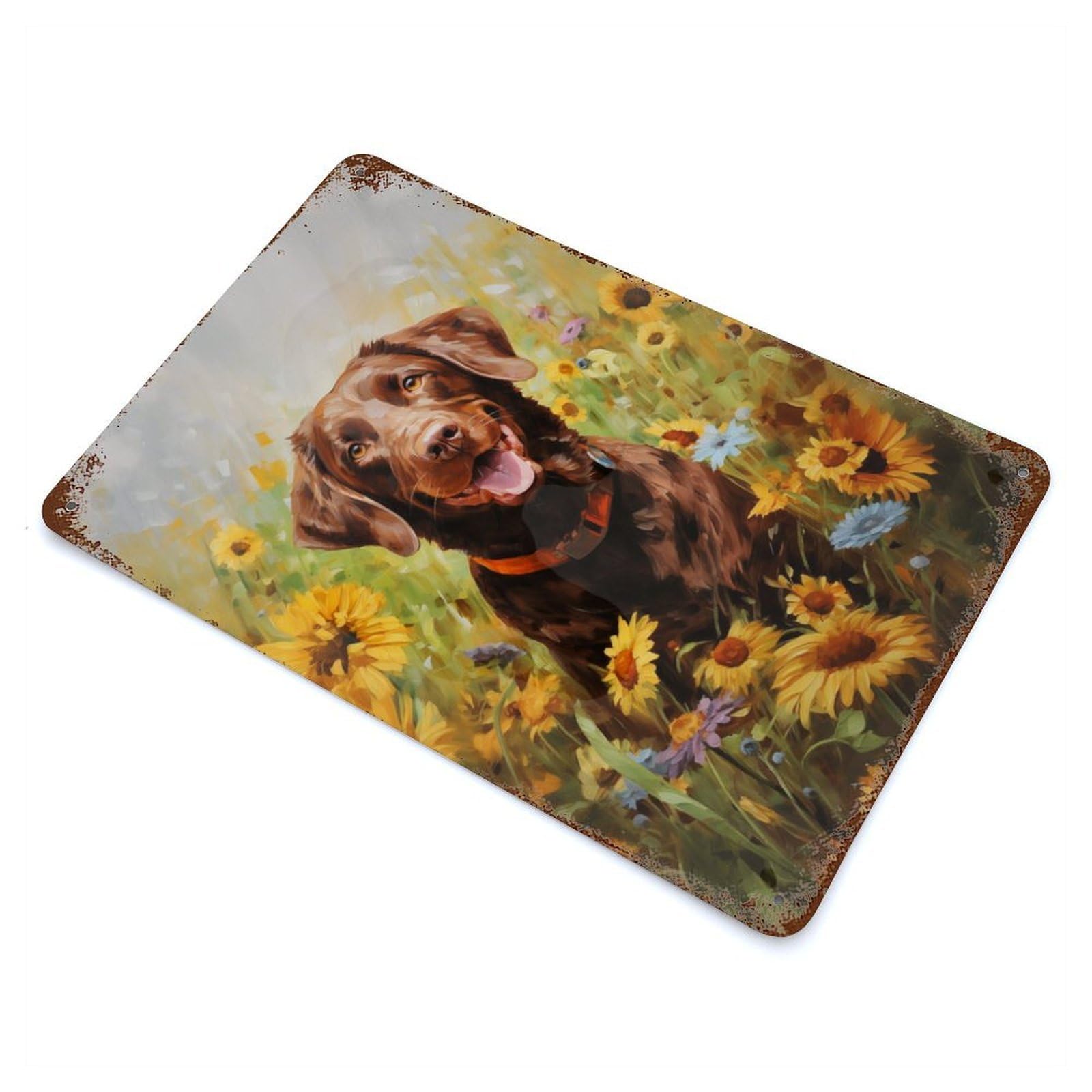 Labrador in Sunflowers Vintage Rust Metal Sign 11.8"x7.9", Classic Wall Plaque for Basement, Hobby Room And Garage Decor