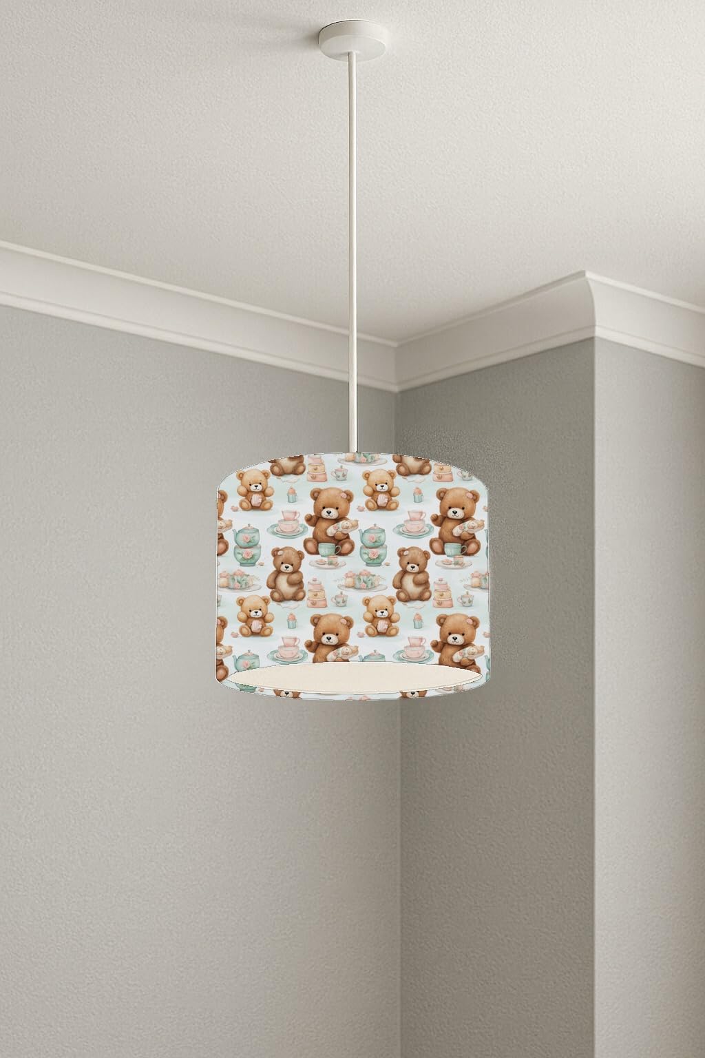 Teddy Tea Party lightshade – 20 x 18.5cm Ceiling Drum Shade | E33BB8