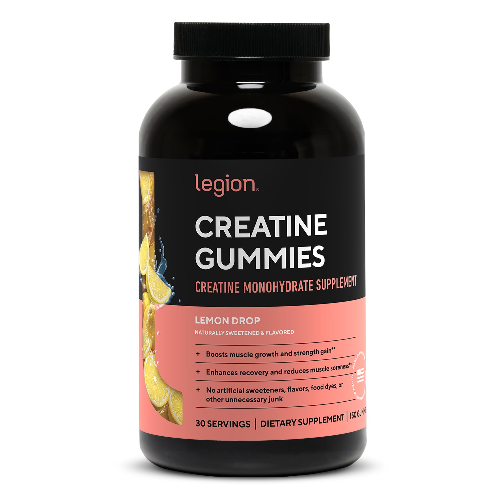 LEGION Creatine Monohydrate Gummies – Clean Chewable Creatine Supplement for Strength, Endurance & Muscle Recovery – 30 Lemon Drop Flavor Servings – No Artificial Flavors or Sweeteners.