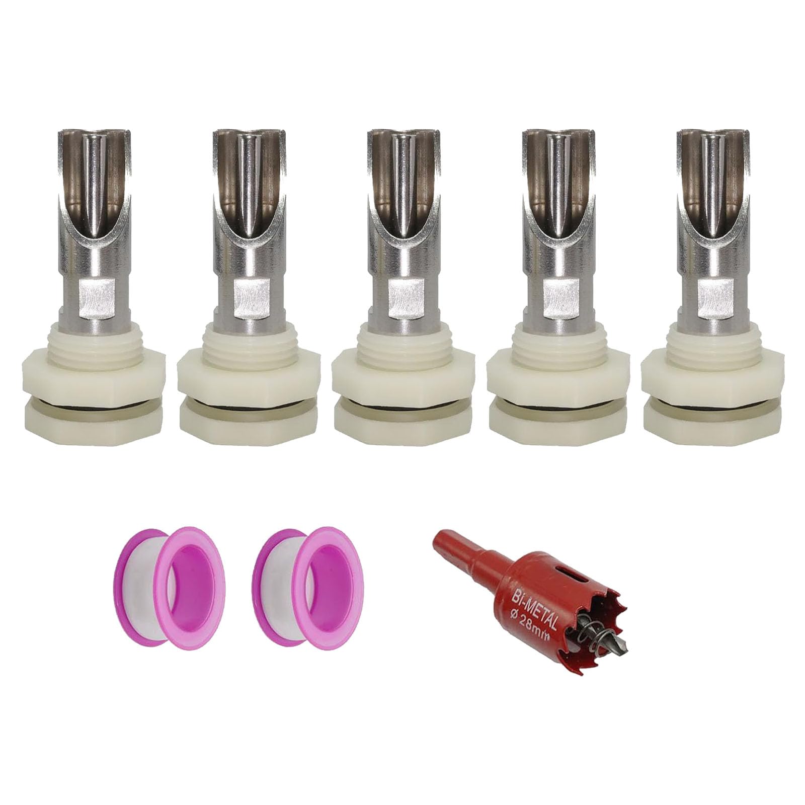 5 Pieces Automatic Pigs Nipple Drinker Sturdy Stainless Steel Waterer Set for Pigs and Goats with Connection Parts Automatic Waterer