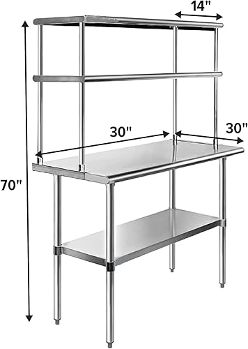Miniatura 10 de Express KitchQuip Mesa de trabajo de preparación de acero inoxidable resistente aprobada por la NSF con estante inferior ajustable para cocinas,