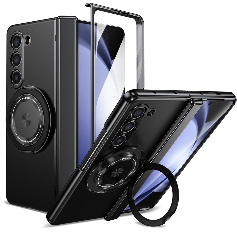 XKchatpt Magnetic Folding Phone Case for Samsung Galaxy Z Fold 5,Kickstand 360° Rotatable Magnetic Stand Case with Hinge Protection & Front Screen