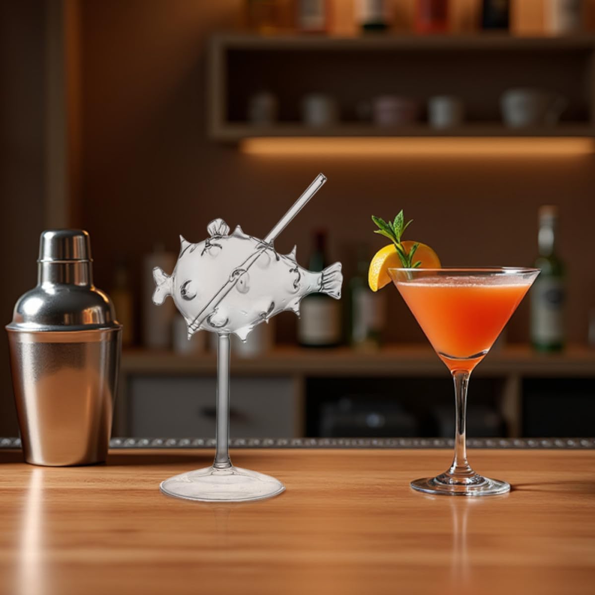 UKCOCO 2 Kreatives Fischcocktailglas mit Stiel und Trinkhalm