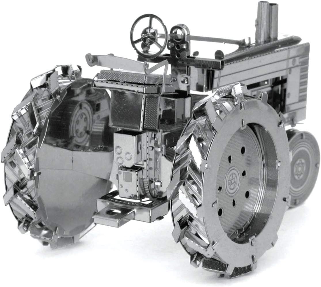 Assembled Metal Earth Farm Tractor model, alternate front-side view