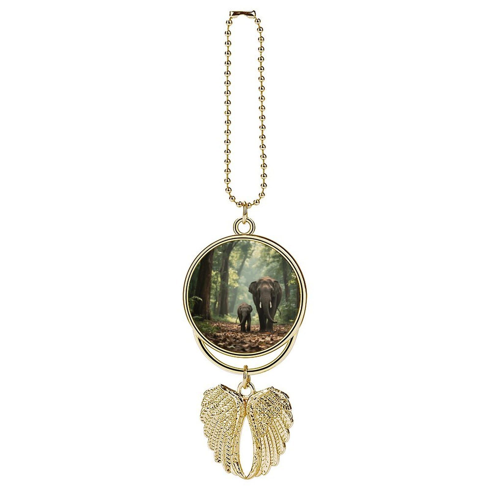 Elephants Car Pendant Car Rearview Mirror Pendant Custom Photo Car Hanging Ornament Car Rear View Mirror Hanging Accessories Angel Wing Car Charm Gift for Men Women